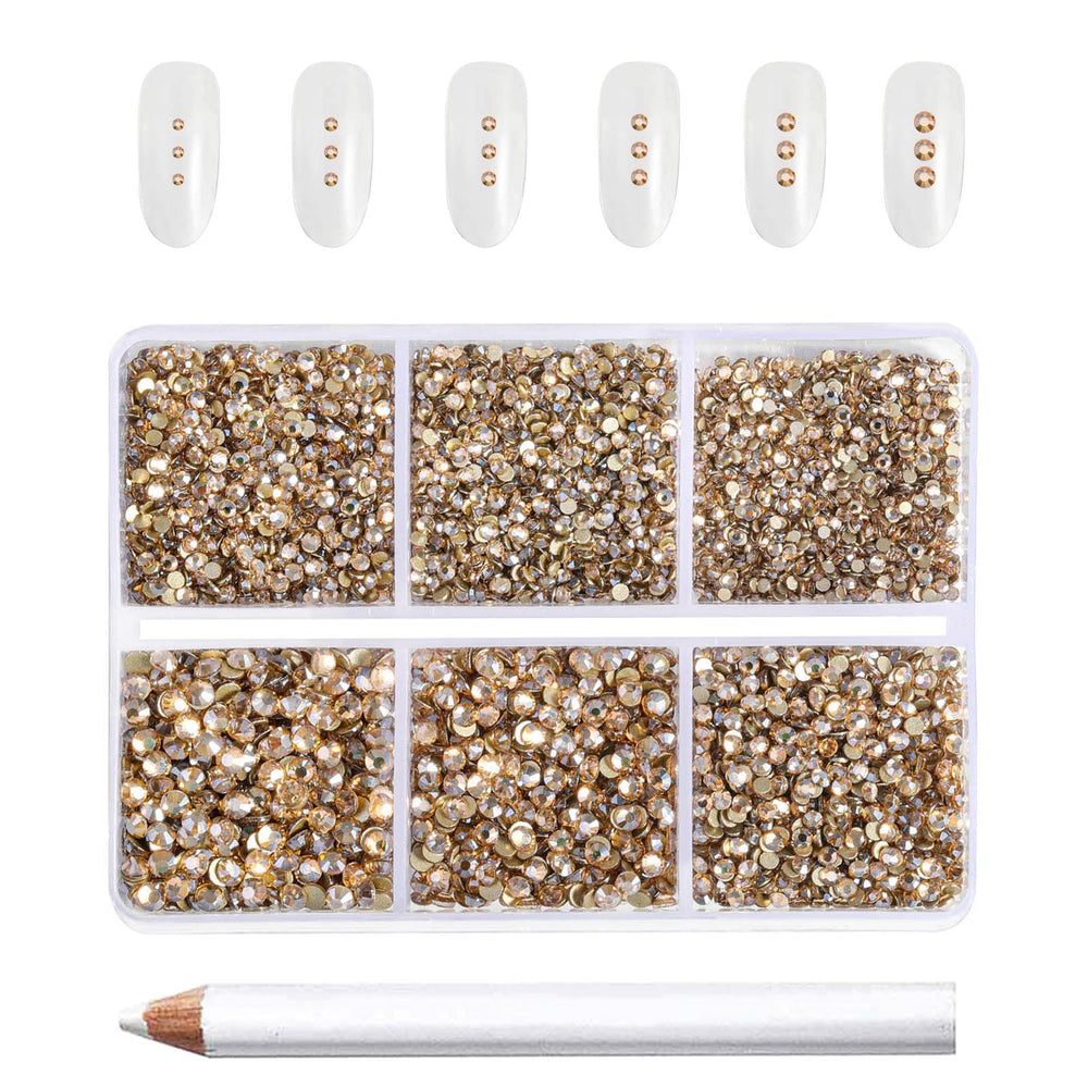 BEADSLAND front packaging showing gold flatback rhinestones and included wax pen for organized storage