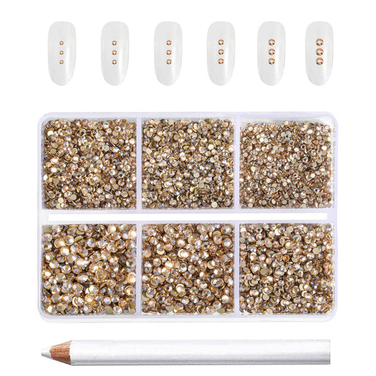 BEADSLAND front packaging showing gold flatback rhinestones and included wax pen for organized storage