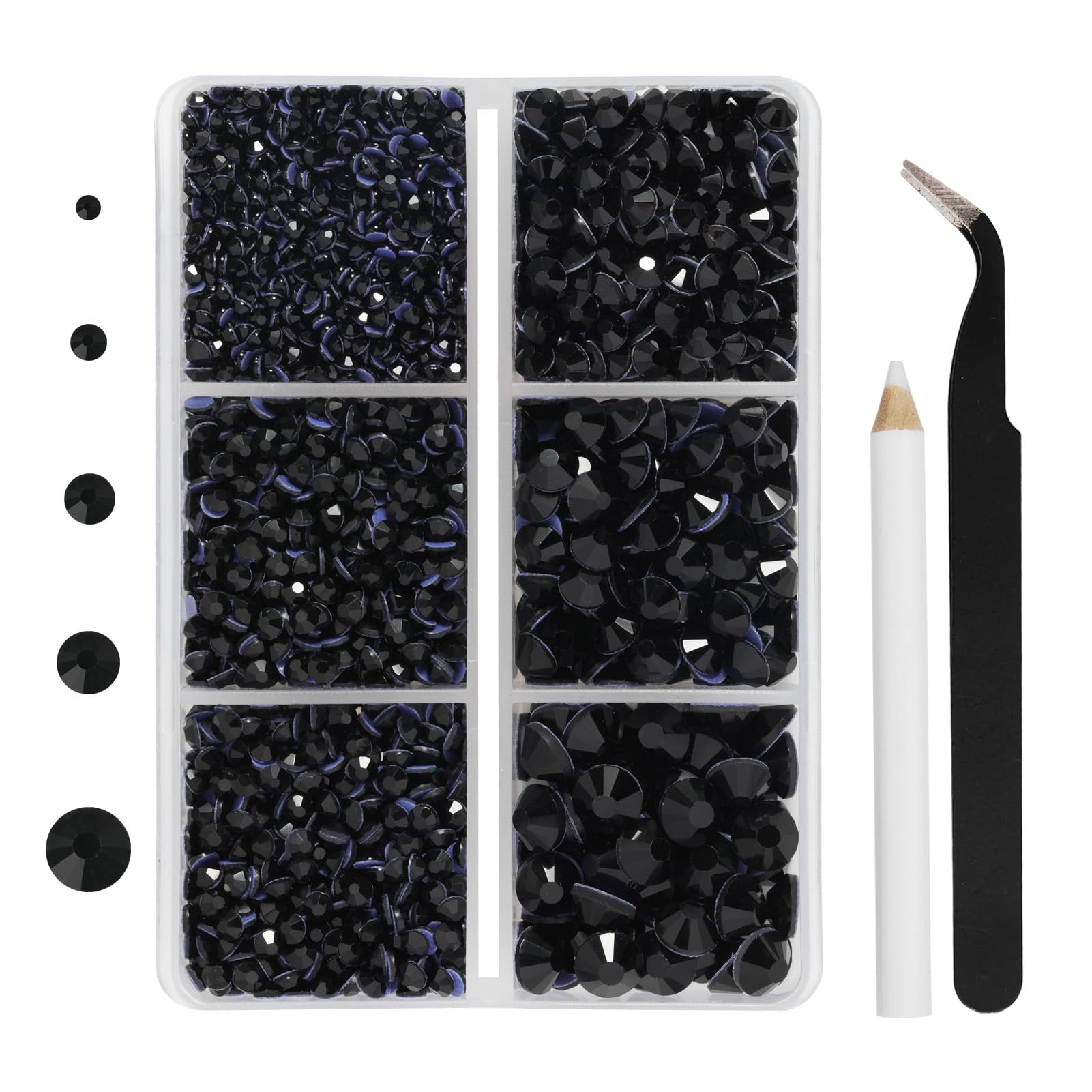 BEADSLAND front packaging of jet black hotfix rhinestones showing organized compartments and quantity benefits