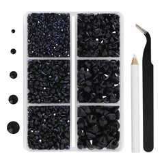 BEADSLAND front packaging of jet black hotfix rhinestones showing organized compartments and quantity benefits