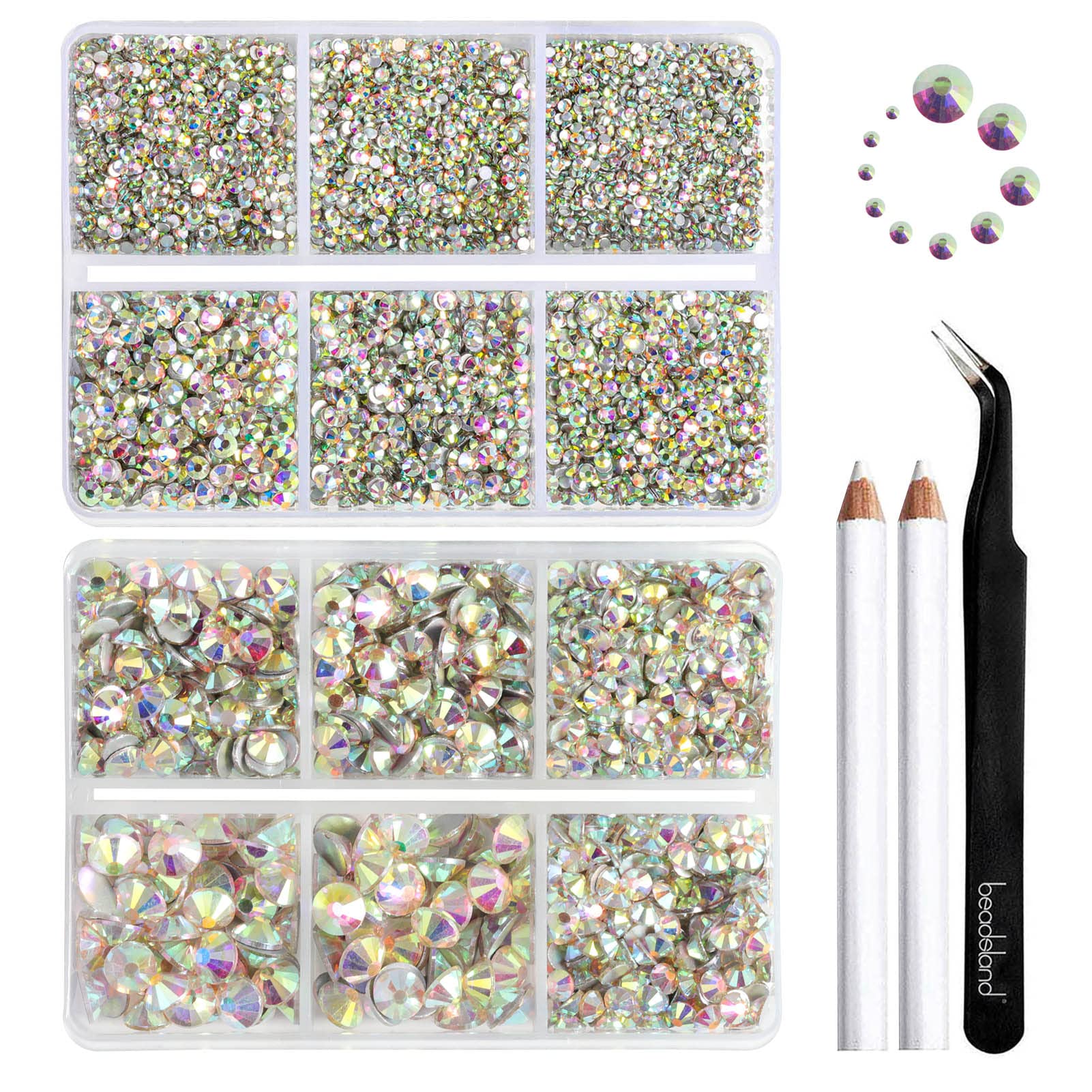 BEADSLAND front packaging showing two partitioned boxes and included tools for easy organization