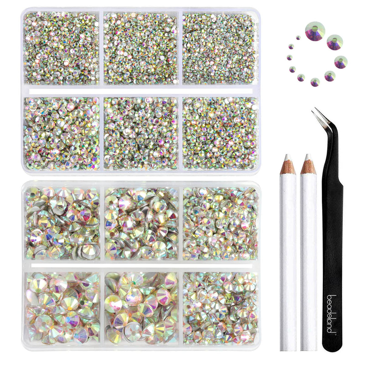 BEADSLAND front packaging showing two partitioned boxes and included tools for easy organization
