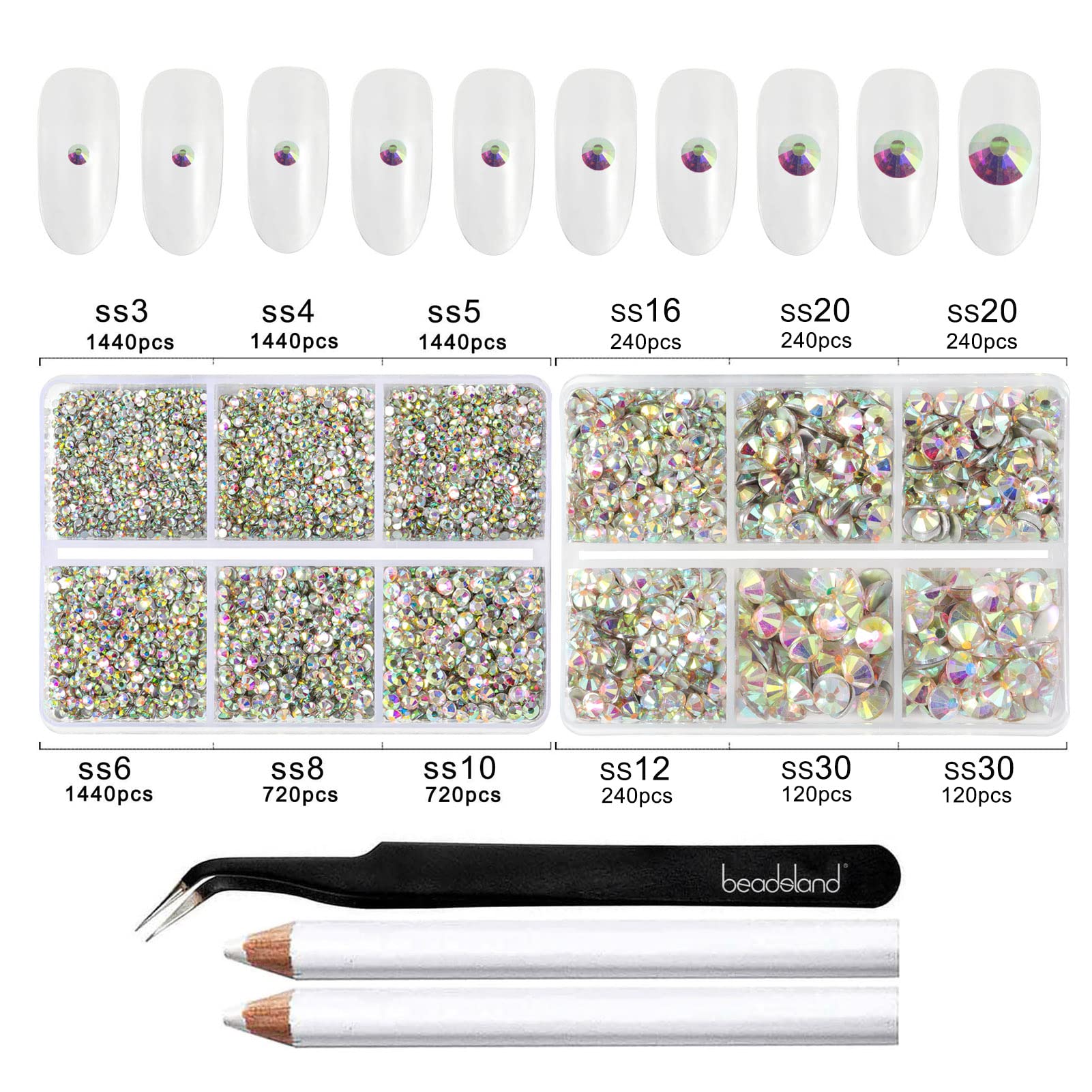 BEADSLAND rhinestones applied on nails demonstrating precise placement and dazzling finish