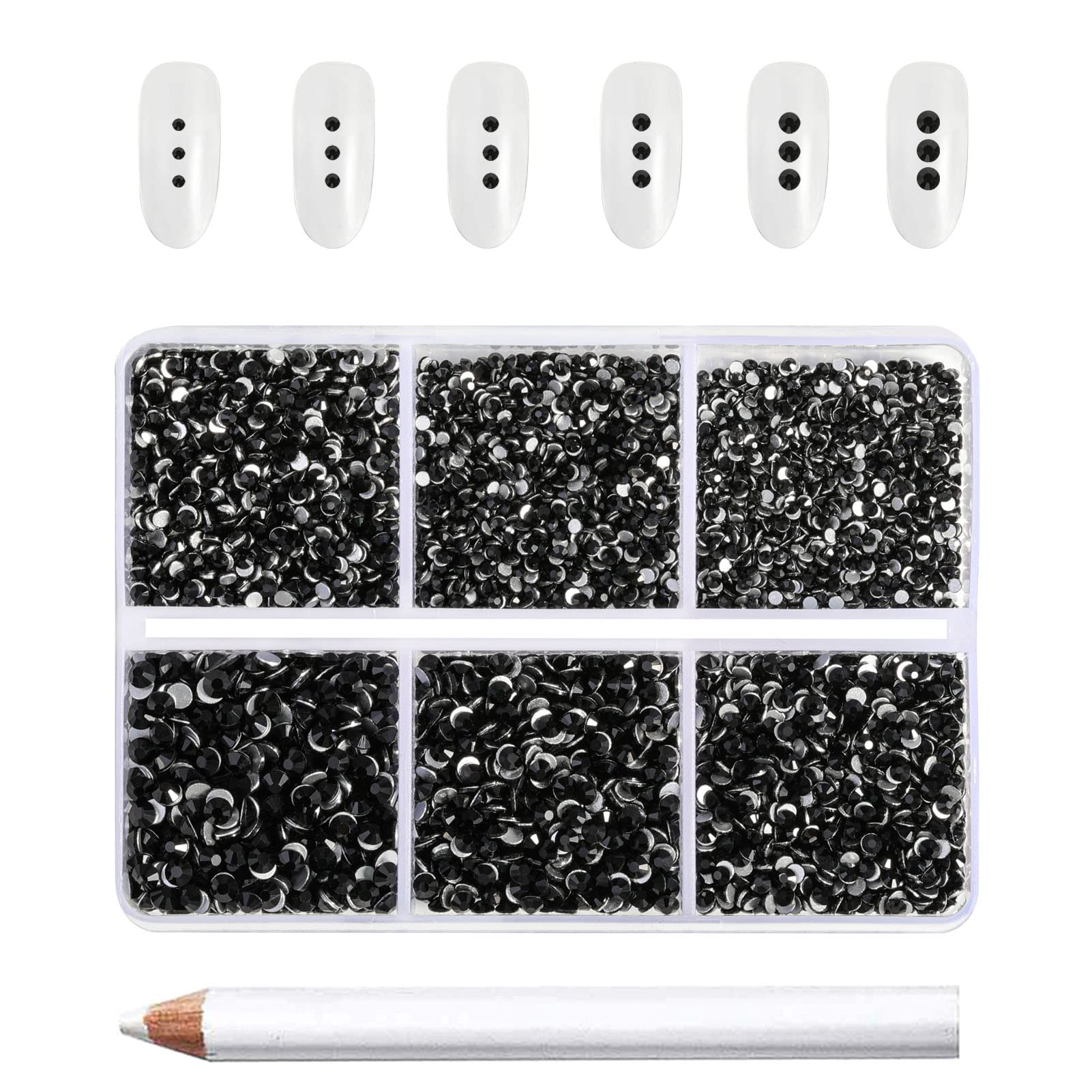 BEADSLAND front box view showing organized 7200 jet black rhinestones, easy selection
