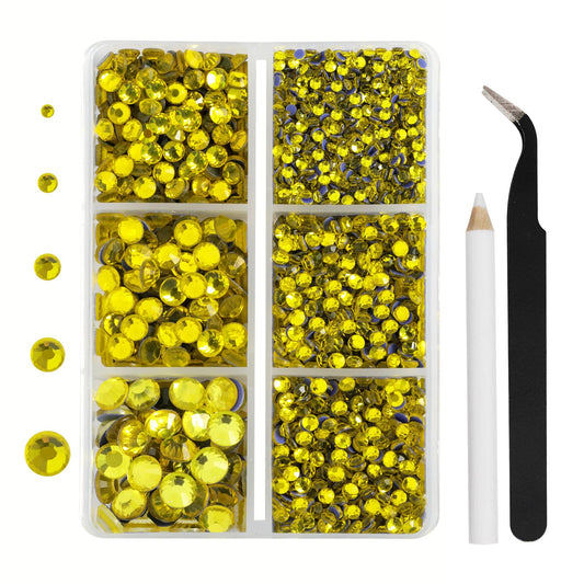BEADSLAND front packaging showing 3960 lemon yellow hotfix rhinestones and tools for easy crafting