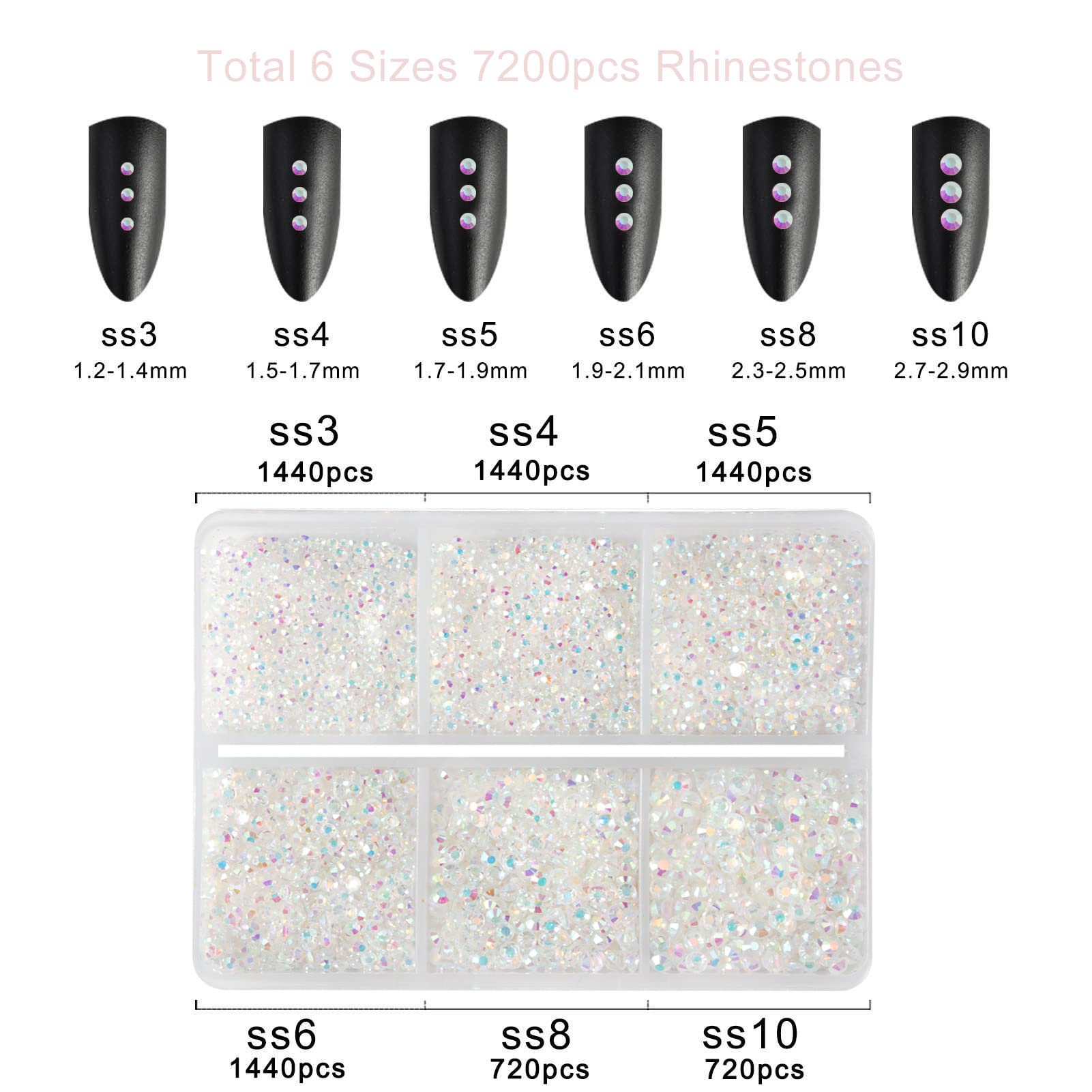 BEADSLAND rhinestones in use on acrylic nails demonstrating precise, decorative effect