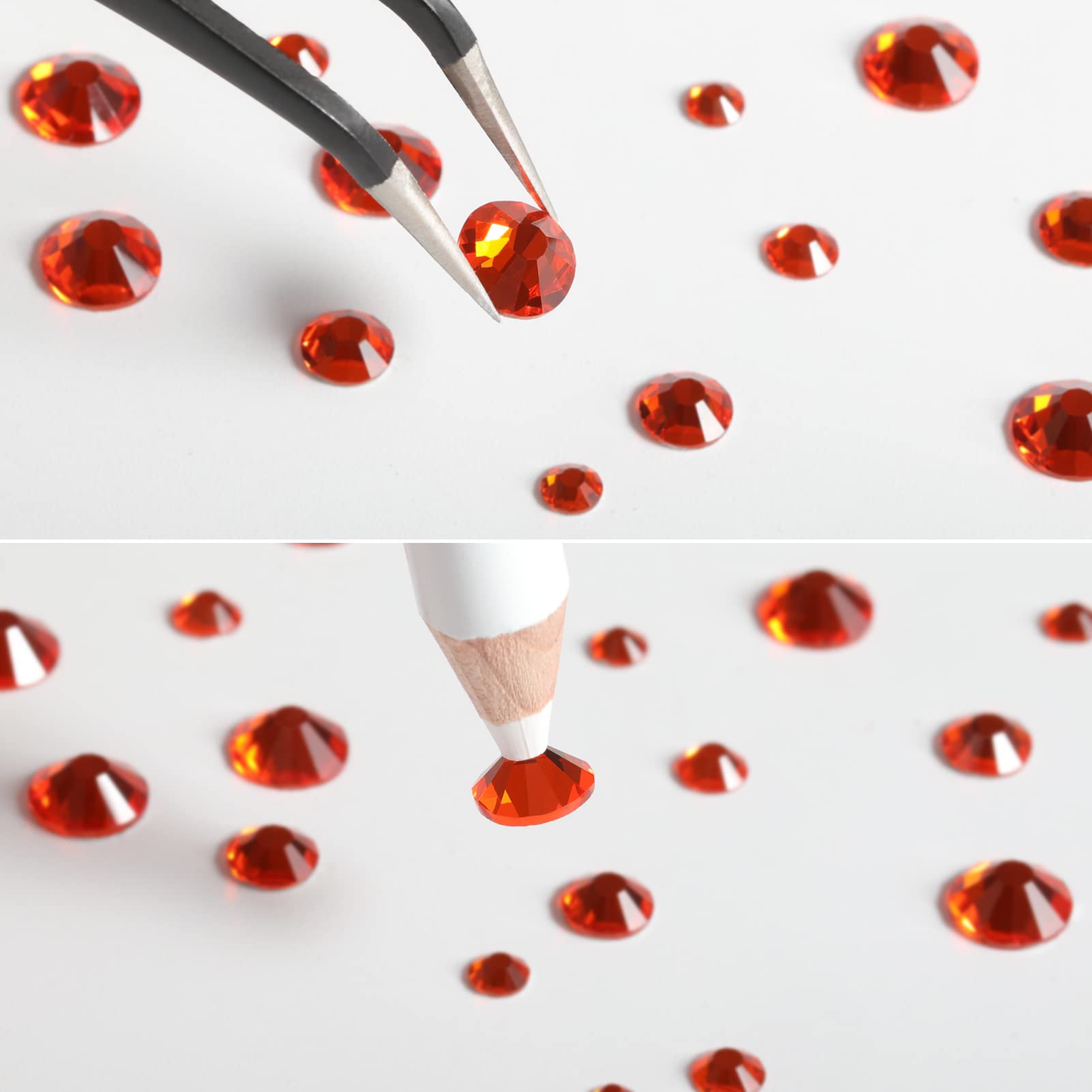 BEADSLAND orange rhinestones applied to nails demonstrating decorative impact