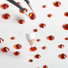 BEADSLAND orange rhinestones applied to nails demonstrating decorative impact