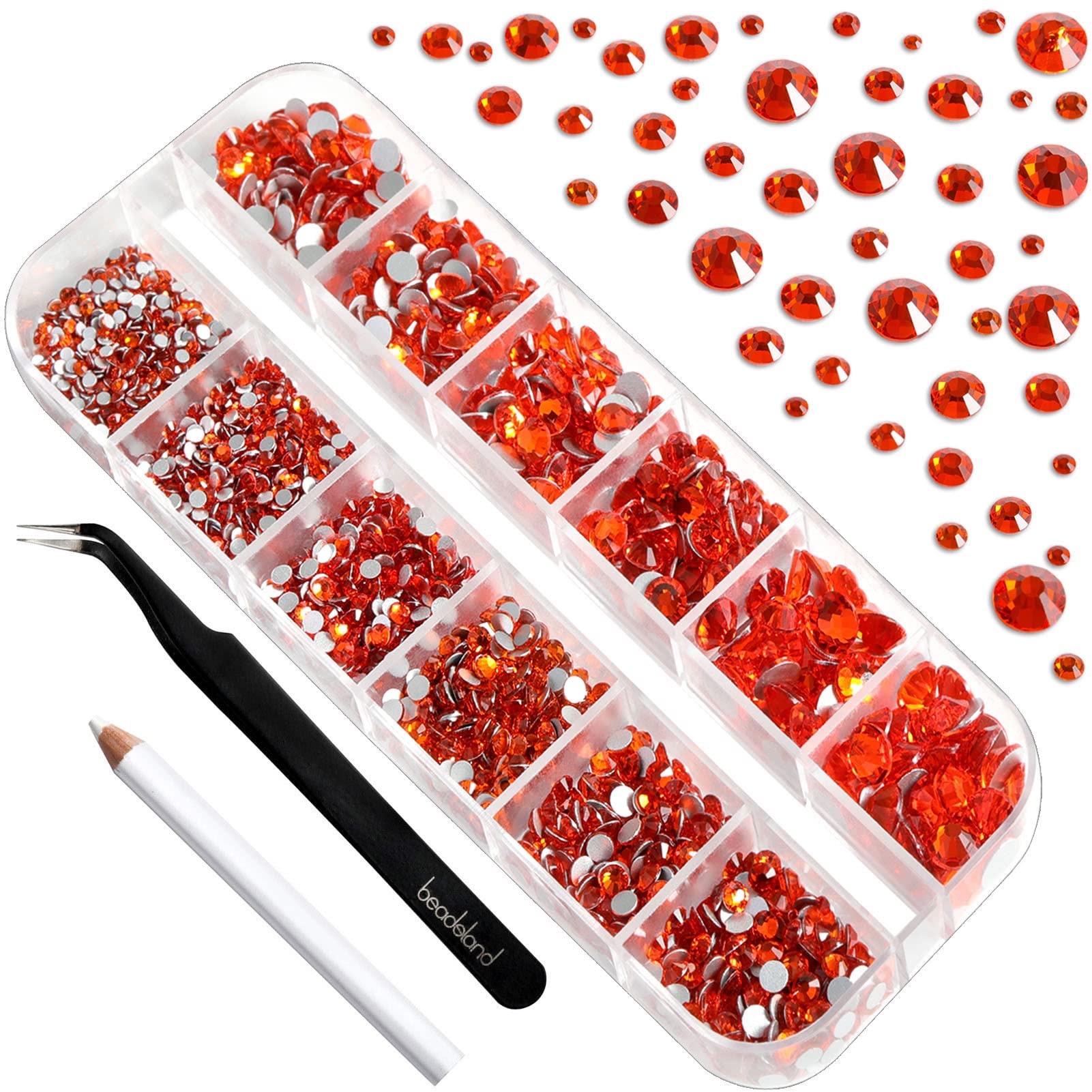BEADSLAND organized grid case keeping each rhinestone size separated for convenience