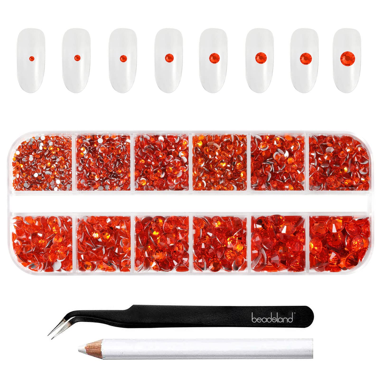 BEADSLAND orange rhinestones top view showing vibrant color and quantity