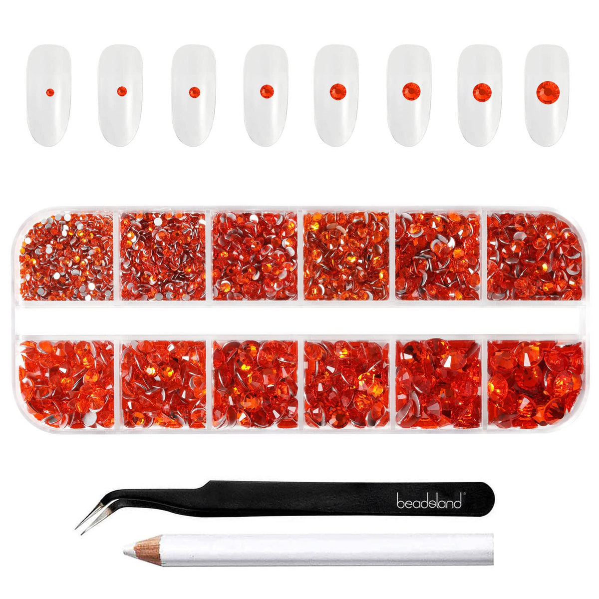 BEADSLAND orange rhinestones top view showing vibrant color and quantity