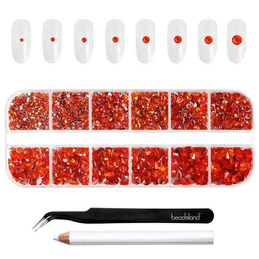 BEADSLAND orange rhinestones top view showing vibrant color and quantity