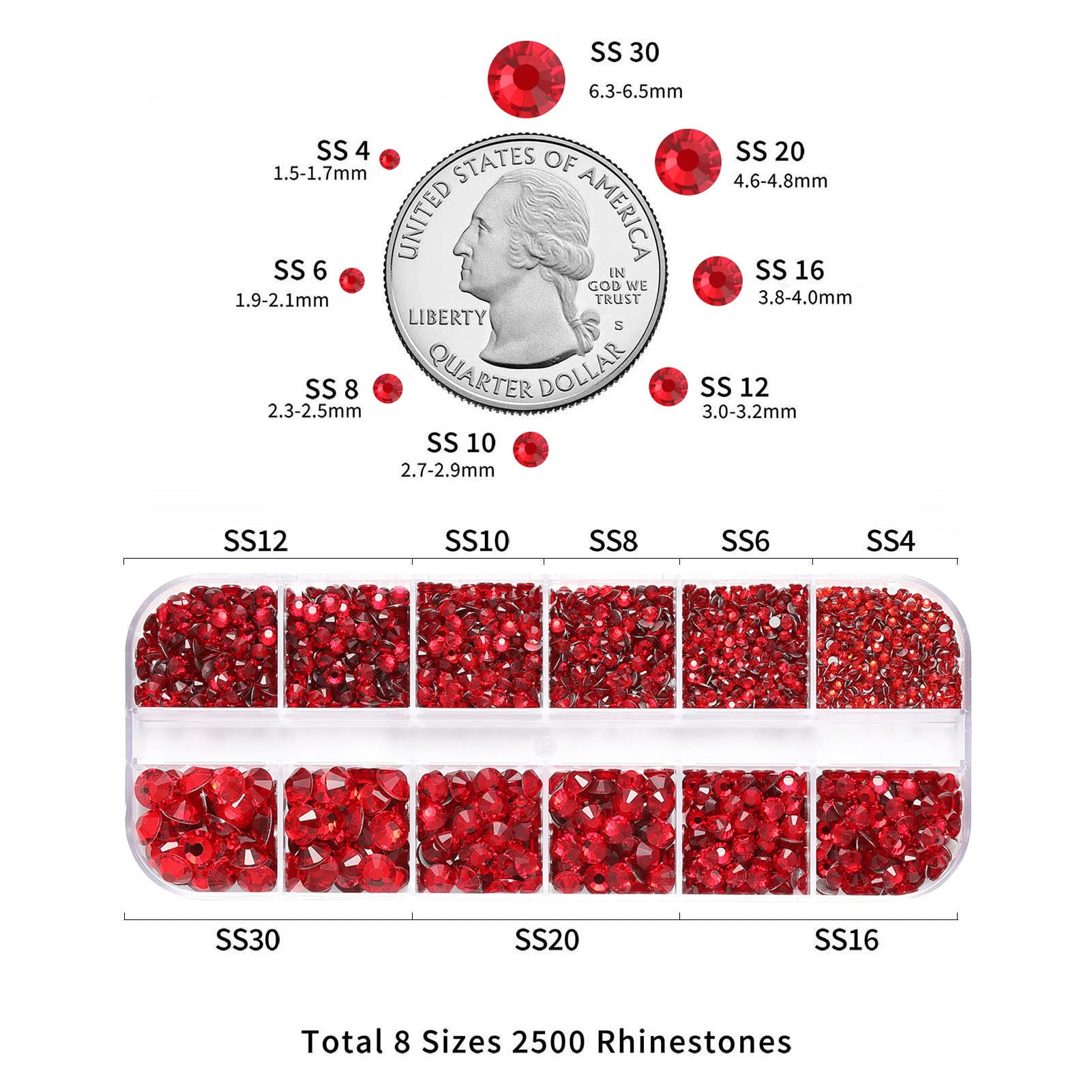 BEADSLAND red rhinestones applied on nails for long-lasting decorative shine