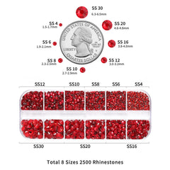 BEADSLAND red rhinestones applied on nails for long-lasting decorative shine