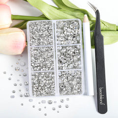 BEADSLAND close-up of mixed sizes SS6 to SS20 revealing precise glass cuts and sparkle