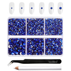BEADSLAND front box of sapphire rhinestones neatly organized for easy access