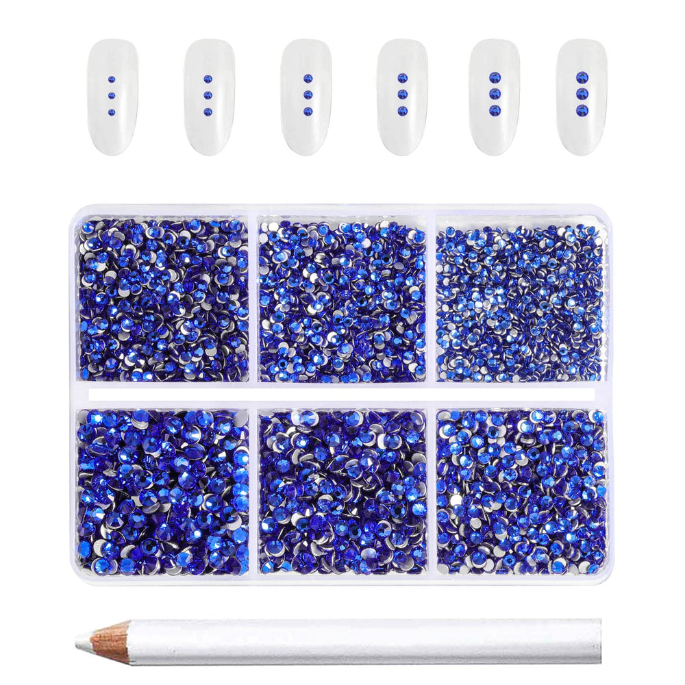 BEADSLAND front packaging tray showing separated royal blue rhinestones for easy access