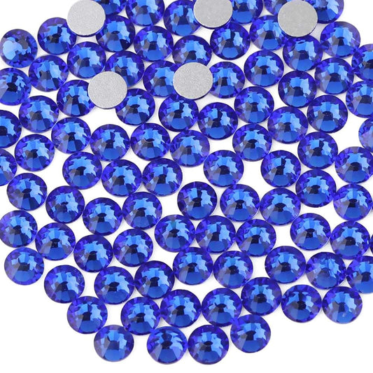 BEADSLAND front pack of sapphire flatback rhinestones showing quantity and color benefit sparkle