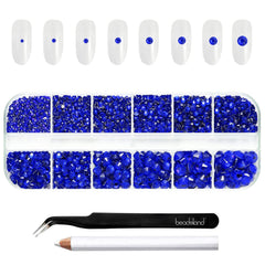 BEADSLAND front packaging showing 2500 sapphire rhinestones and tools for organized crafting