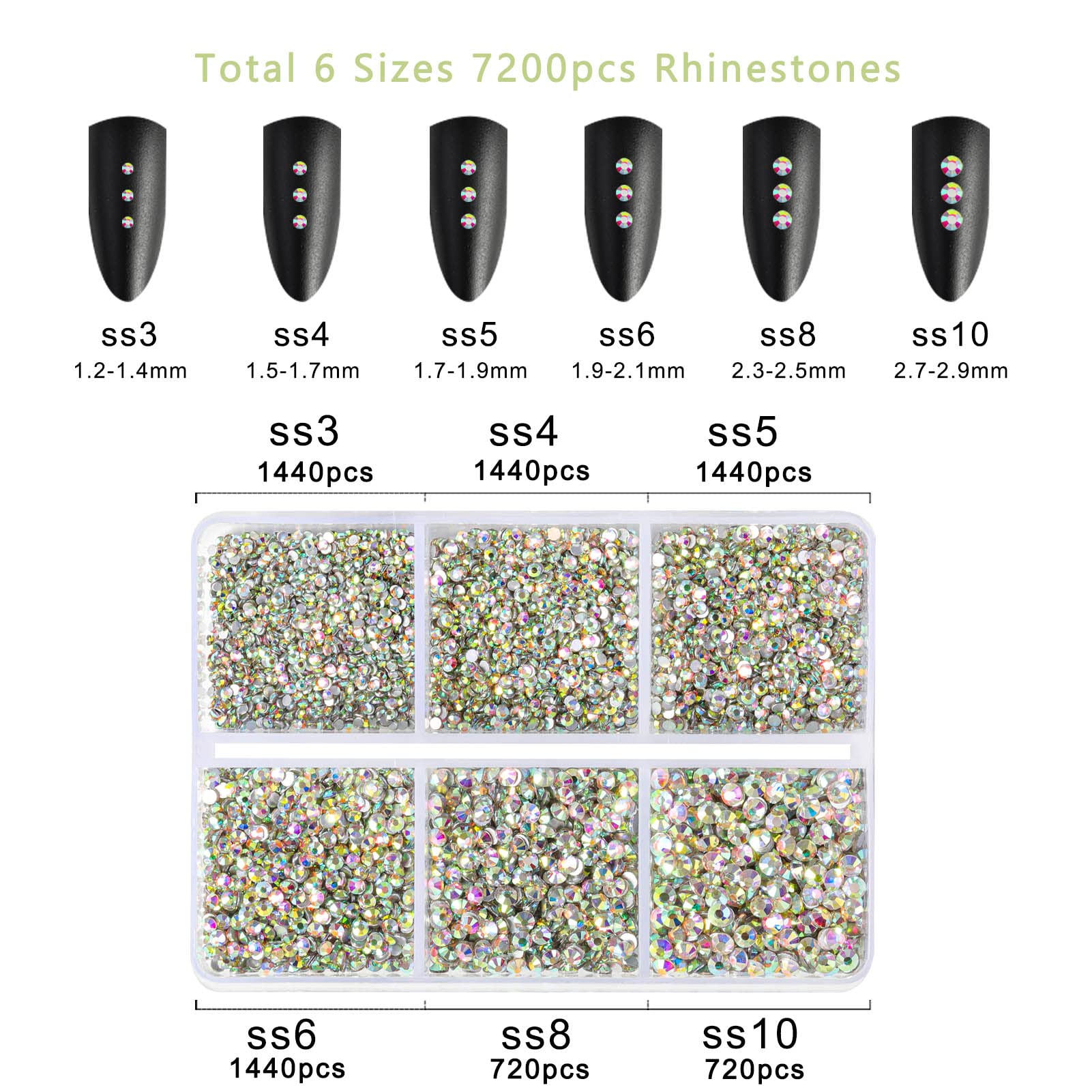 BEADSLAND rhinestones next to a ruler showing size range for accurate selection