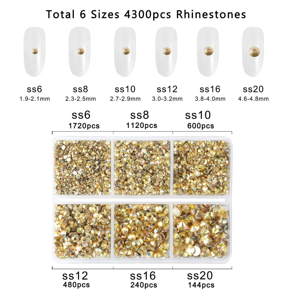 BEADSLAND rhinestones beside a ruler showing six accurate sizes