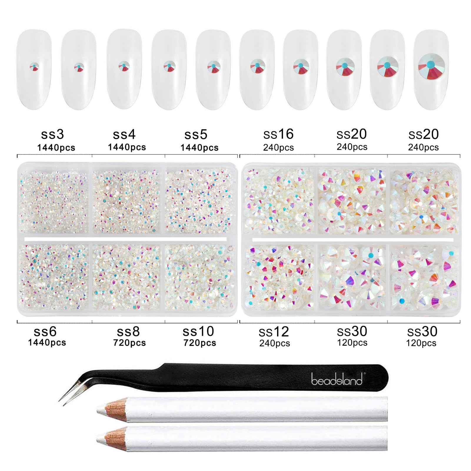 BEADSLAND sorted compartments with ten sizes visible for quick selection and organization