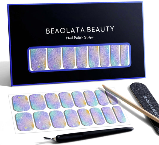 Beaolata front packaging showing Fairies's Blue Glitter for instant salon style