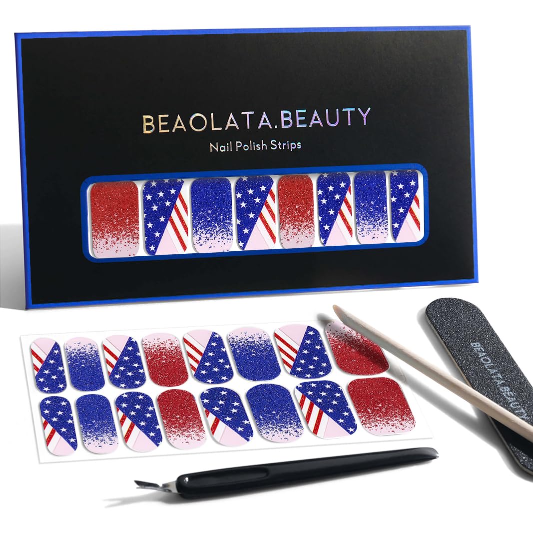 Beaolata front packaging showing patriotic nail wrap benefits