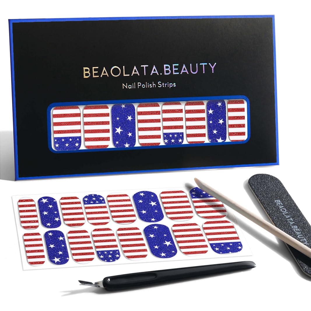 Beaolata packaging front view showing patriotic nail strip kit benefit of ready-to-use set
