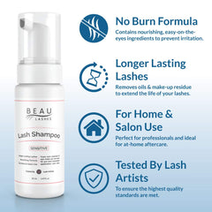 BEAU LASHES foam texture closeup demonstrating gentle, airy cleansing action