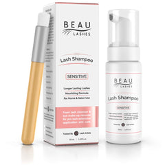 BEAU LASHES ingredient label detail highlighting oil-free, paraben and sulfate-free benefits