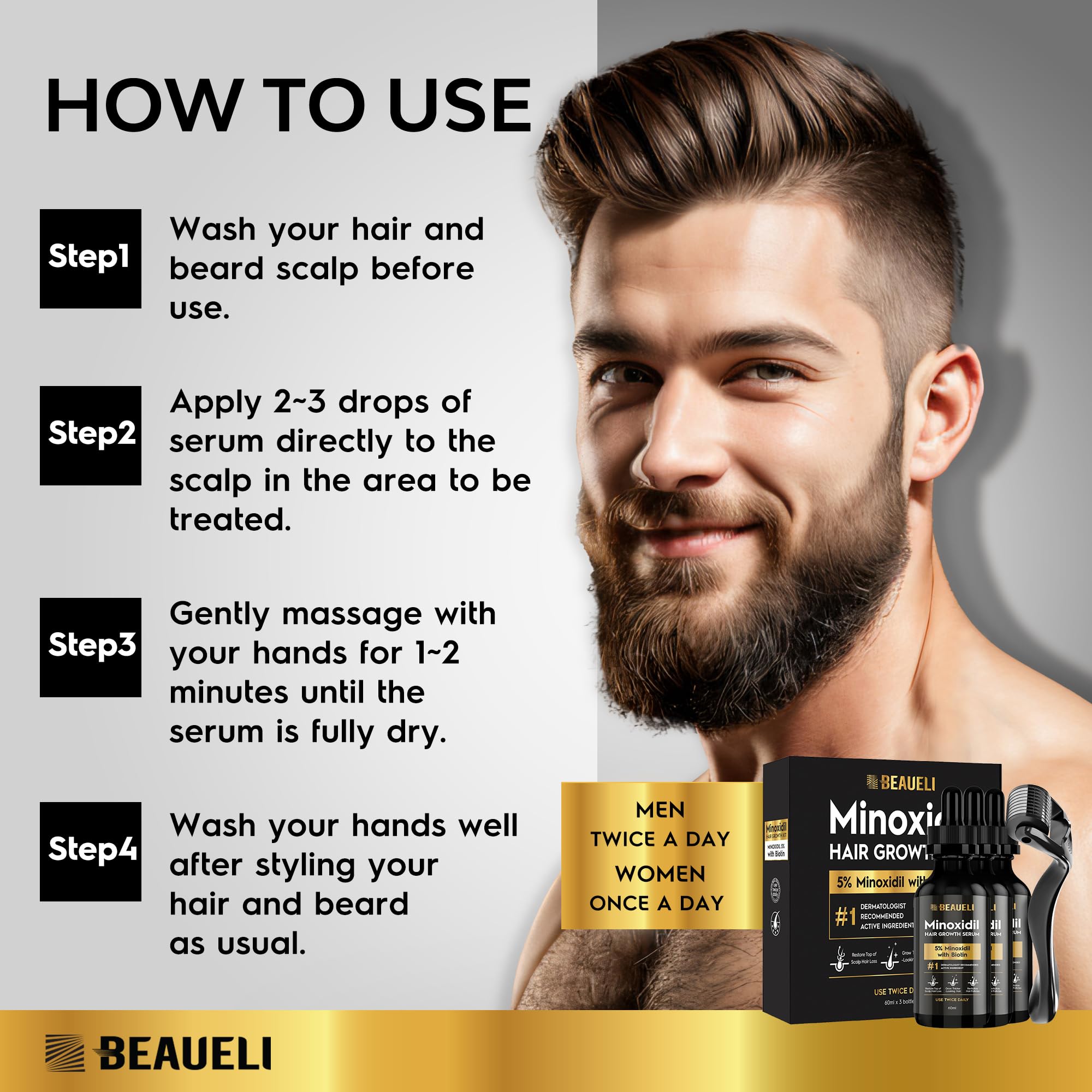 beaueli application on beard area demonstrating easy use