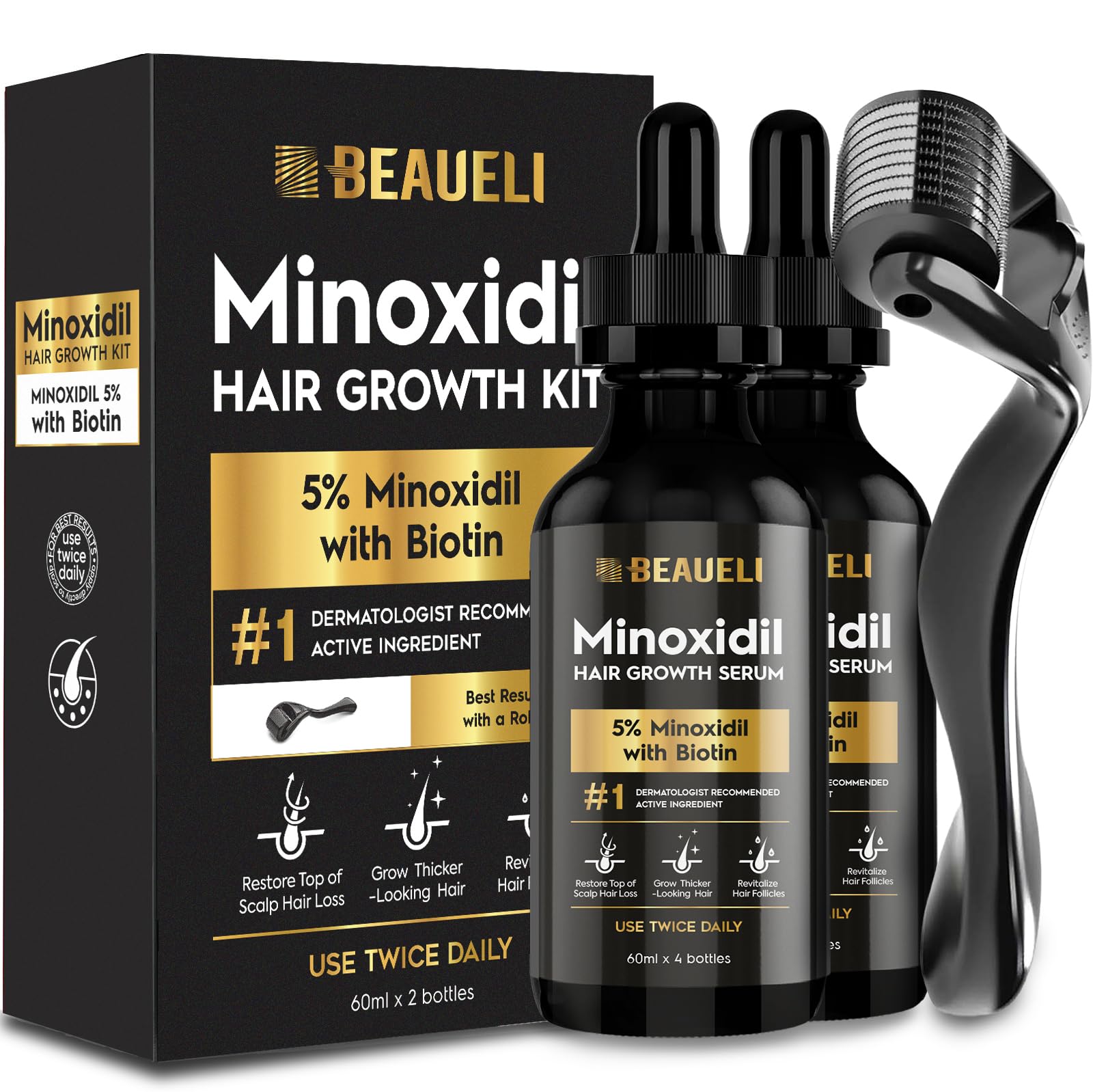 beaueli front packaging showing kit and compact bottles for easy use