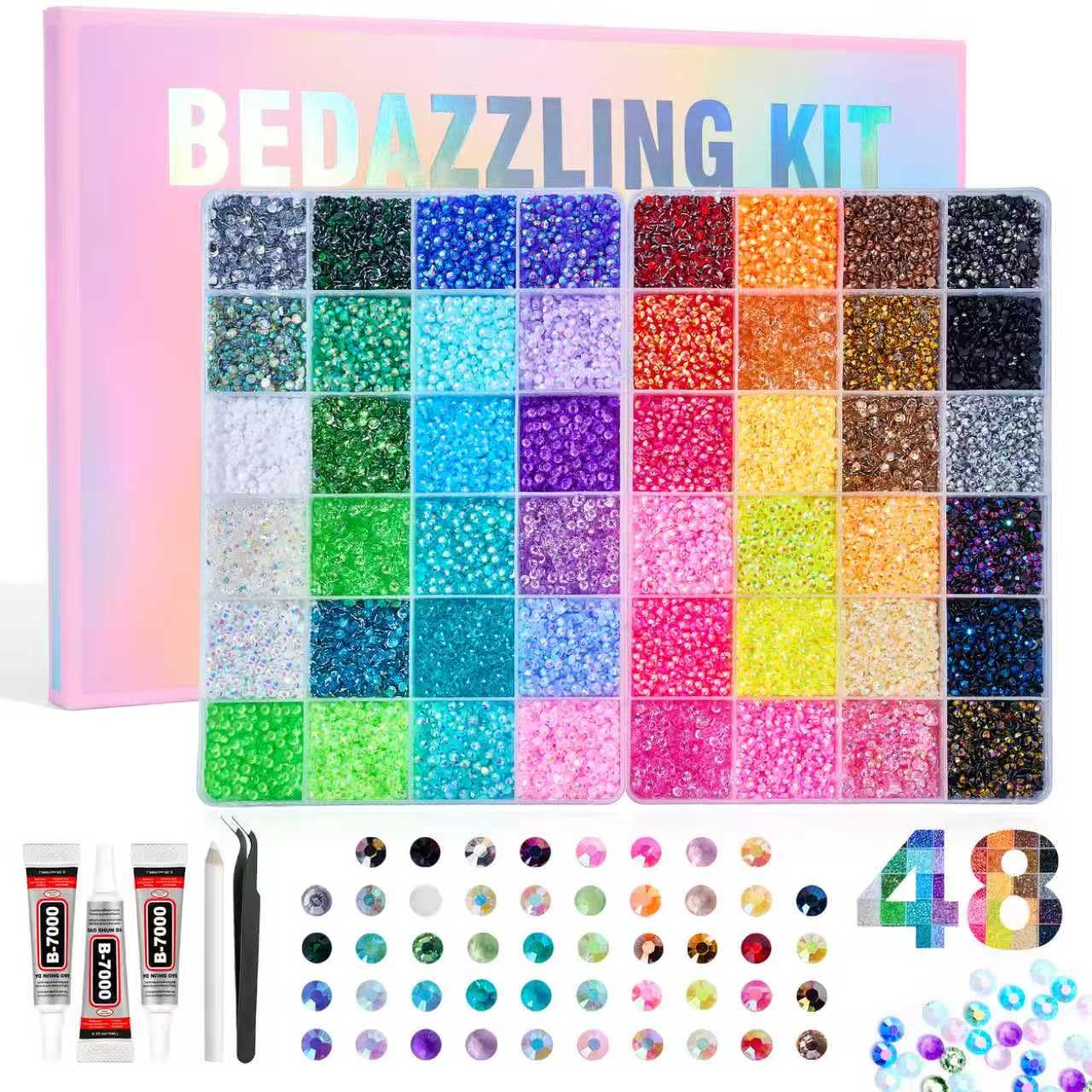 Beauterra front packaging showing full rhinestone kit and included tools for easy starts