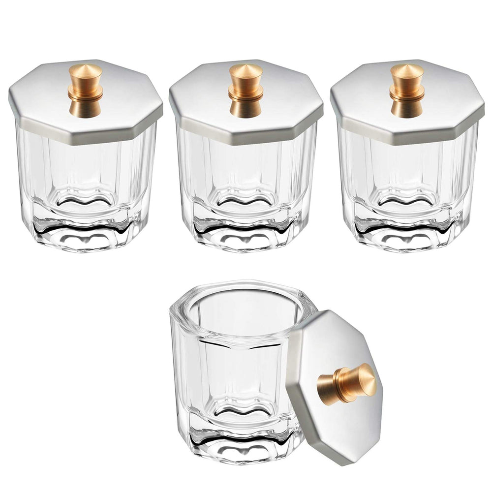Beauticom octagon dappen dish front view showing clear glass and stable base for neat work