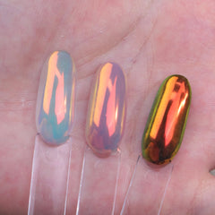 BEAUTNICE applied on gel nail demonstrating mirror chrome and vivid color shift