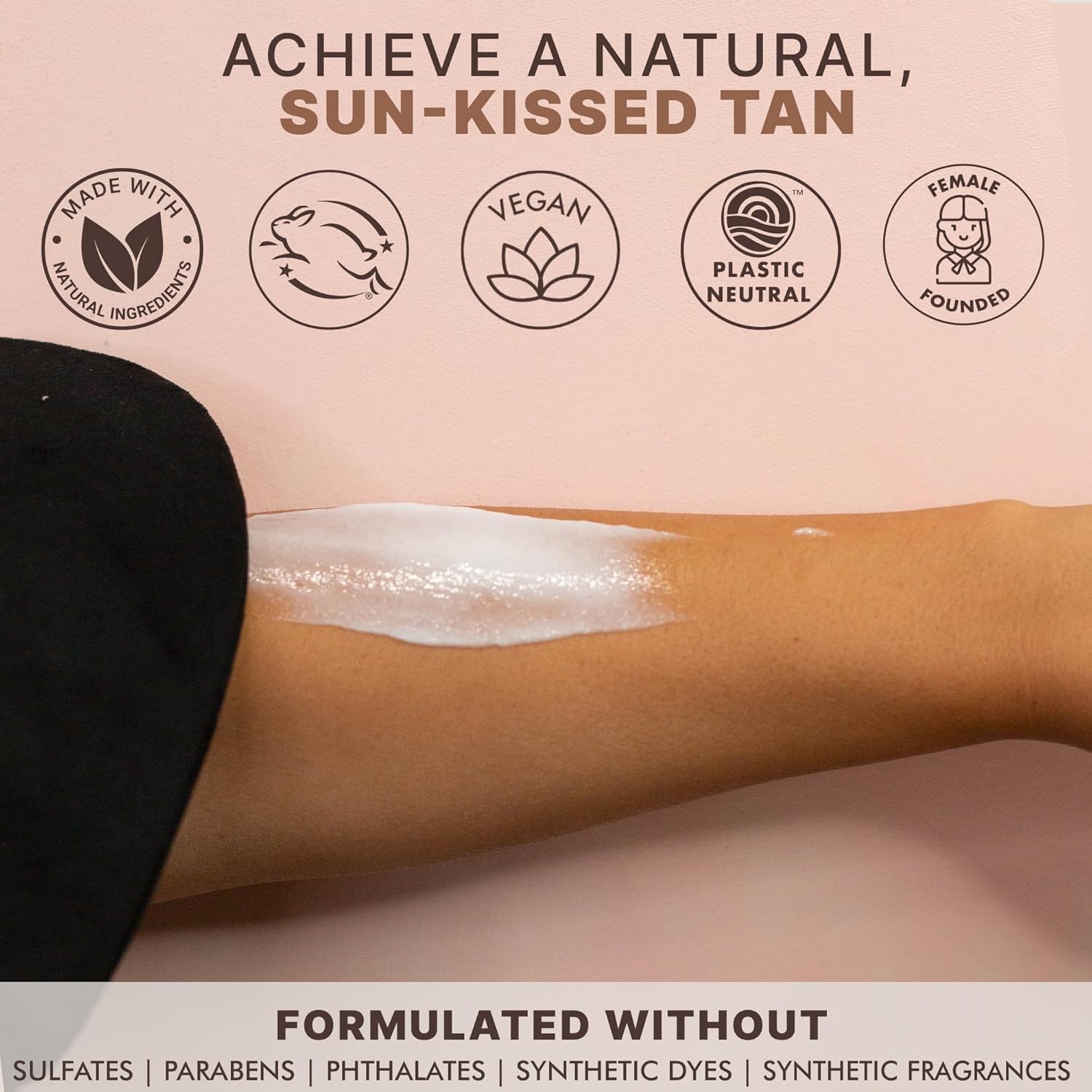 Beauty by Earth application glove in use blending tan for even coverage