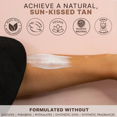 Beauty by Earth application glove in use blending tan for even coverage