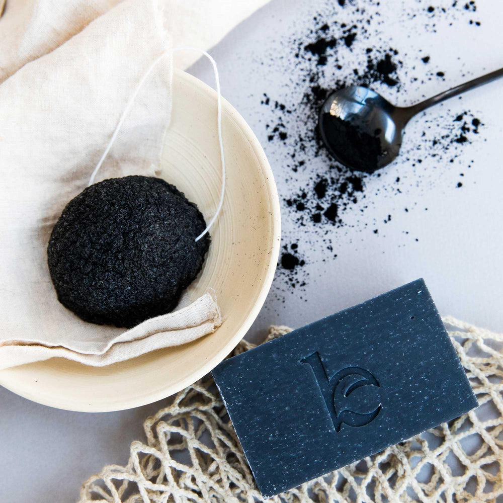 Beauty by Earth soap on bathroom counter in lifestyle setting for routine