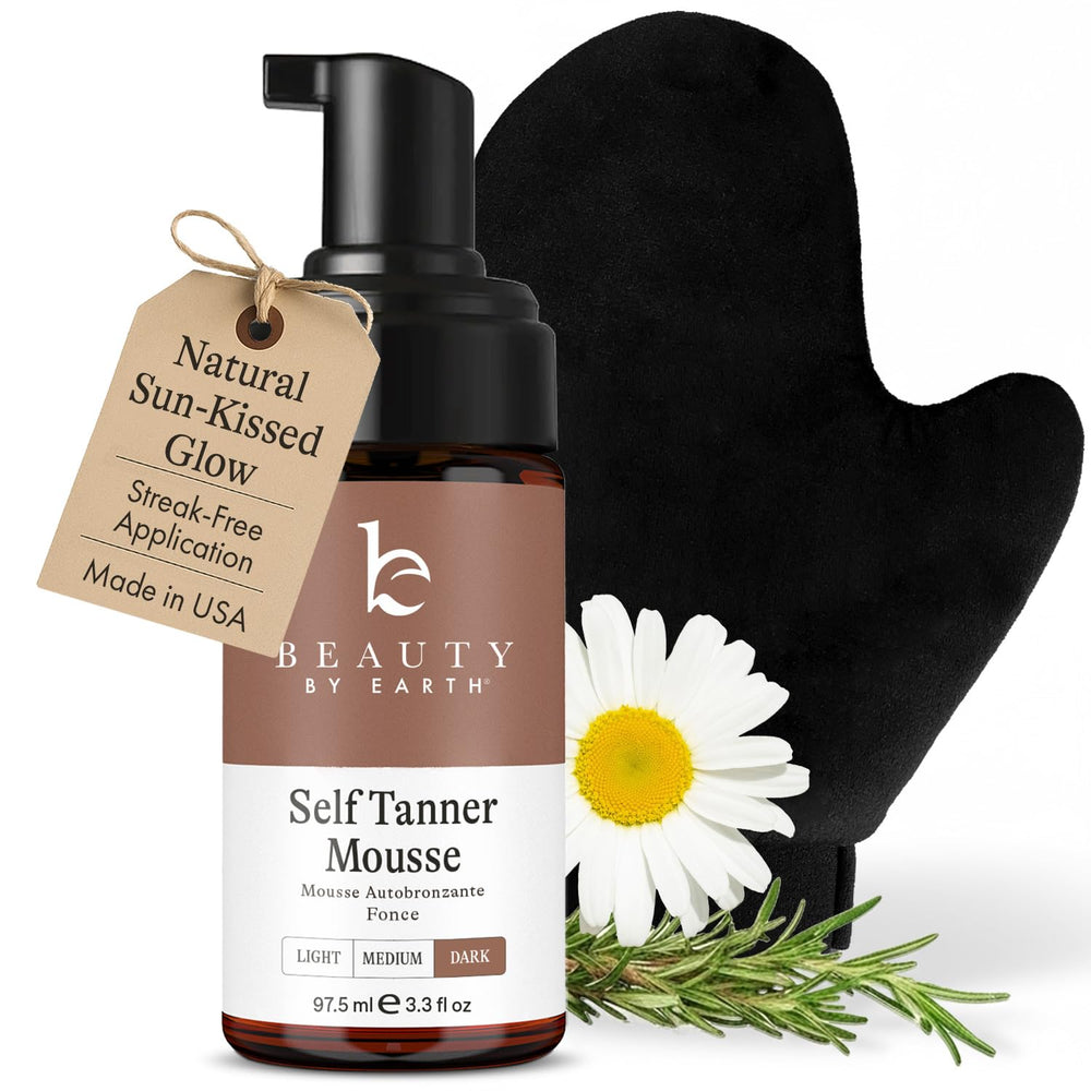 Beauty by Earth front packaging showing mousse kit and mitt for easy application