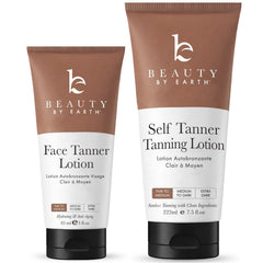 Beauty by Earth front packaging showing clean self-tanner and mitt