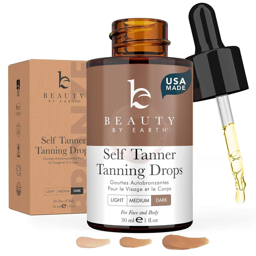Beauty by Earth front packaging showing bottle and label for clean tanning