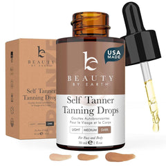 Beauty by Earth front packaging showing bottle and label for clean tanning
