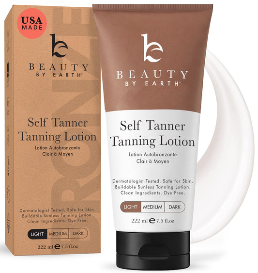 Beauty by Earth front packaging showing clean-label benefits for natural tan