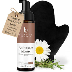 Beauty by Earth front packaging showing ultra dark mousse and mitt for confident bronze
