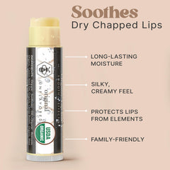 Beauty by Earth open tube of chapstick illustrating twist-up convenience and hydration