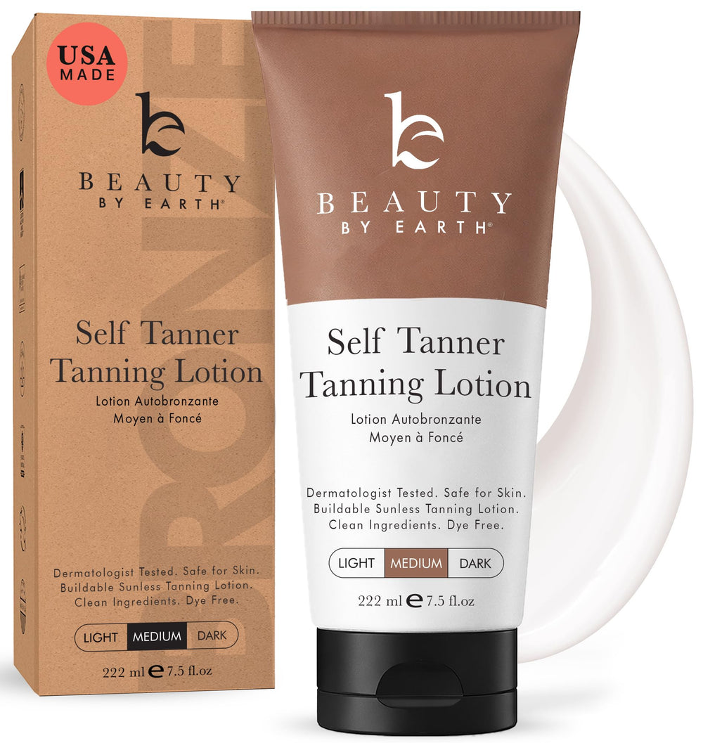 Beauty by Earth front packaging showing medium shade for natural tan benefit