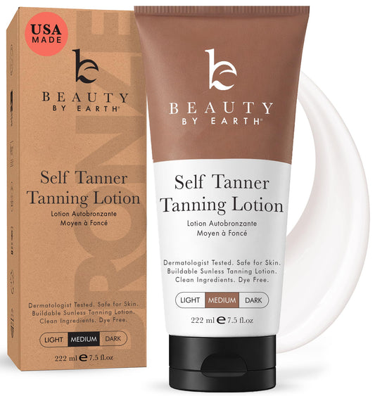 Beauty by Earth front packaging showing medium shade for natural tan benefit