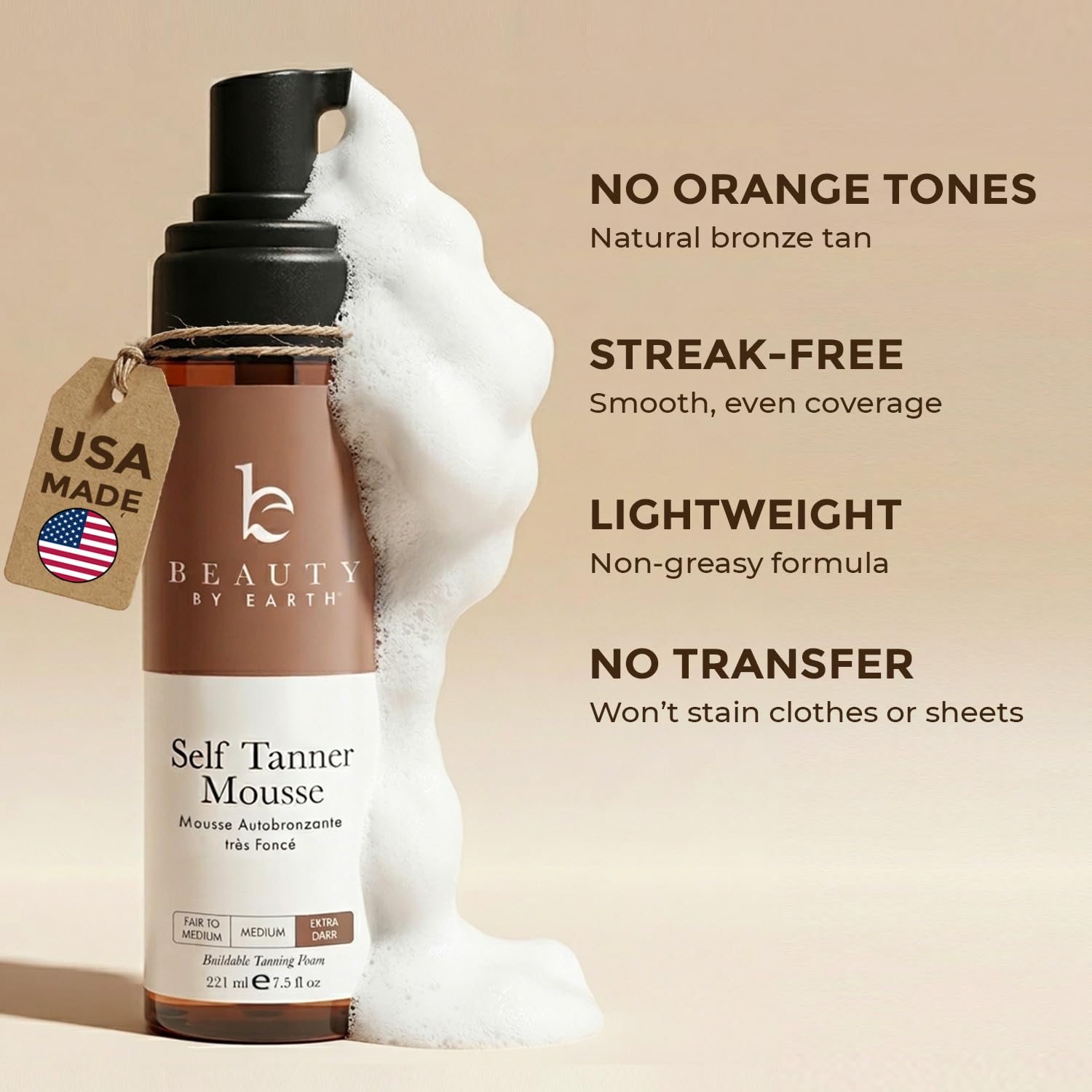 Beauty by Earth mousse on mitt showing smooth texture for even application