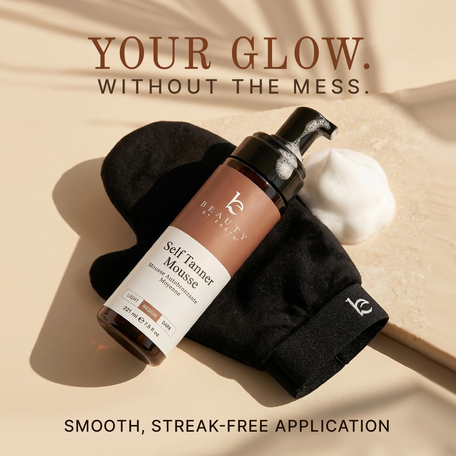 Beauty by Earth mousse texture pumped on palm demonstrating light, fast-absorbing foam